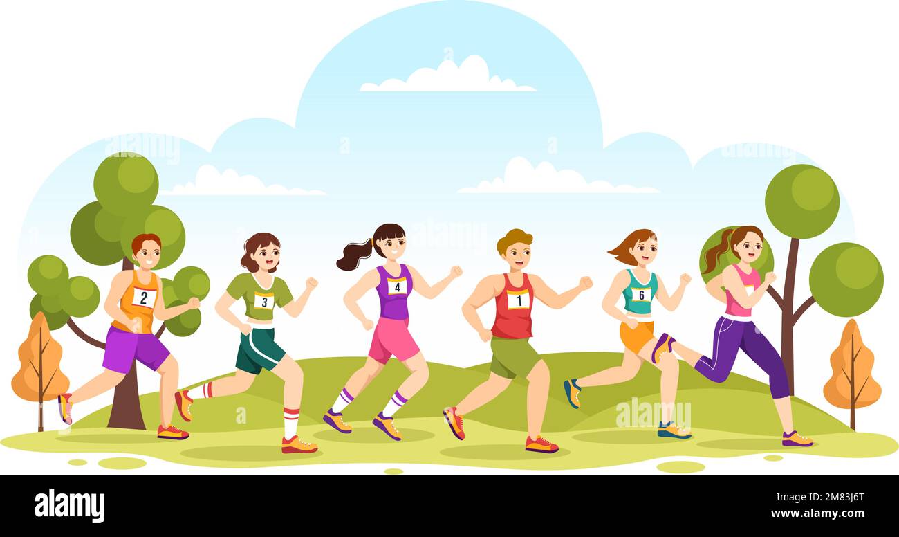Marathon Race Illustration with People Running, Jogging Sport Tournament and Run to Reach the