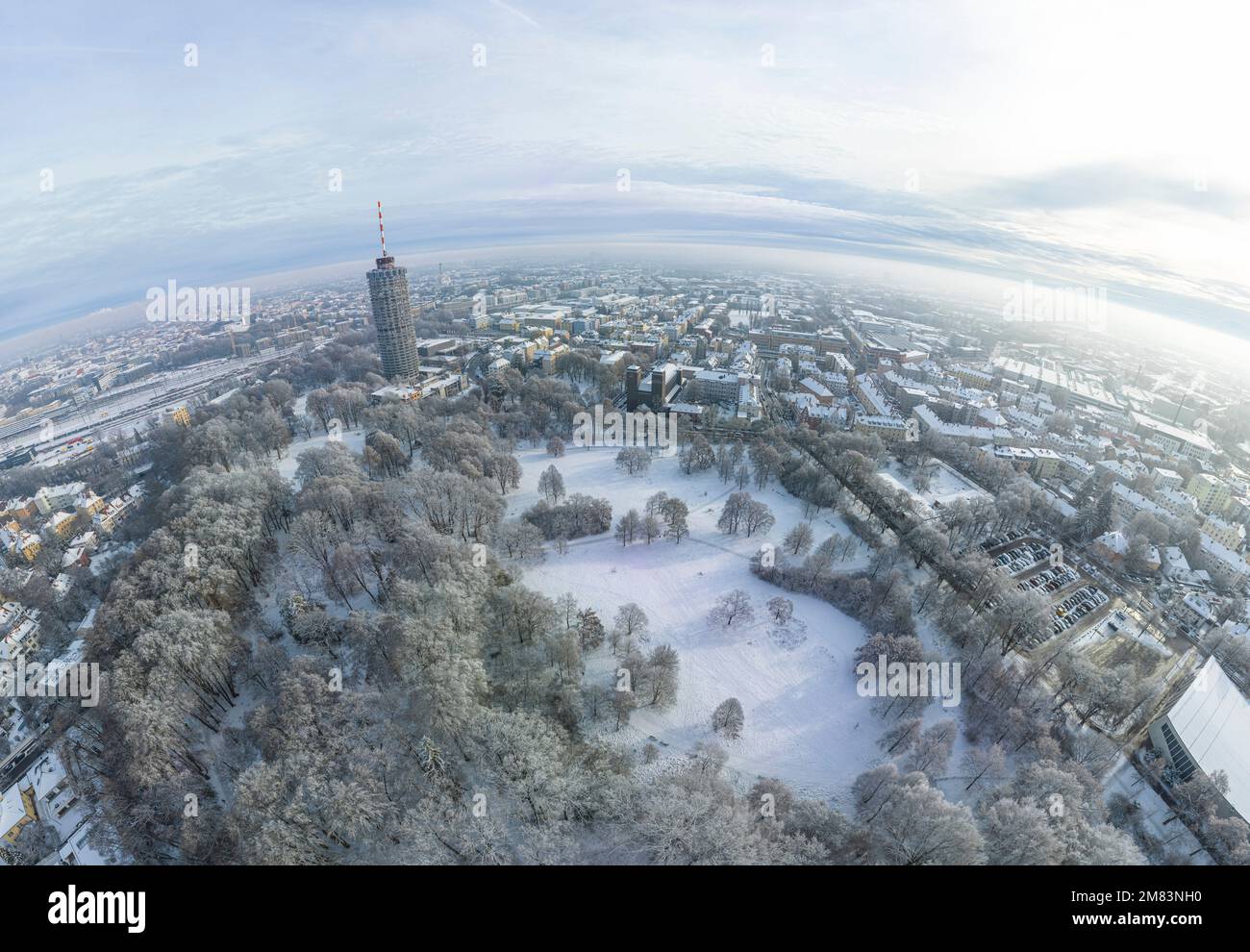 Snowy winter day in Augsburg around the Wittelsbacher Park and the ...