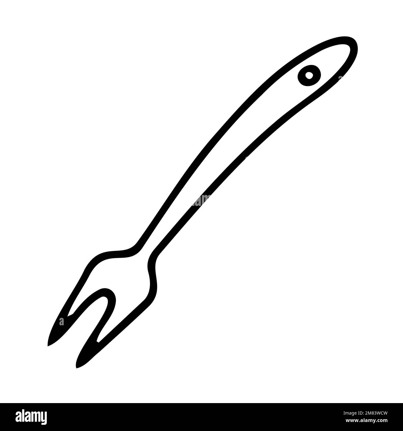 Doodle cooking fork image. Outline meat fork isolated on white