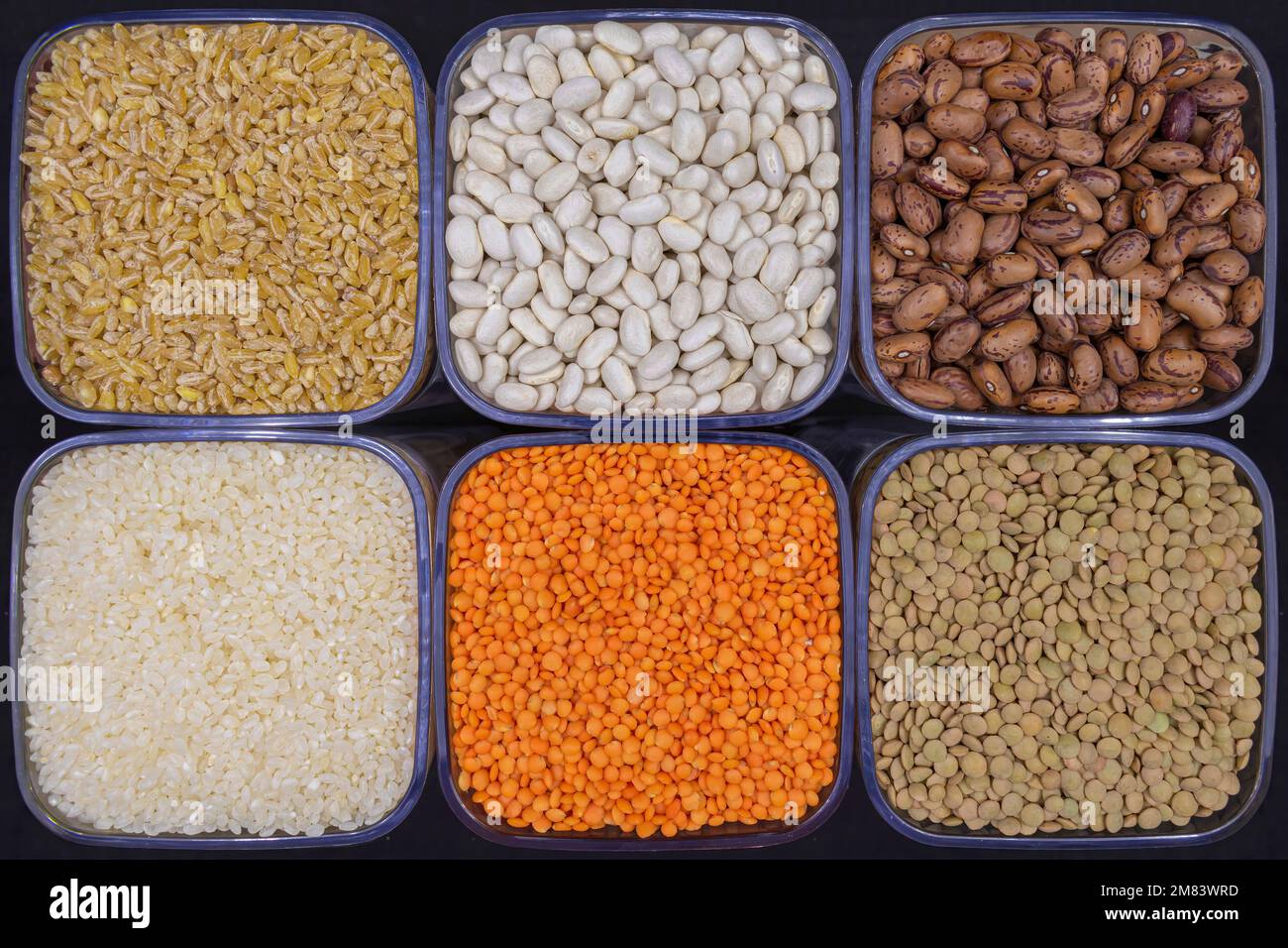 Various legumes and grains. Beans, kidney beans, green lentils, red