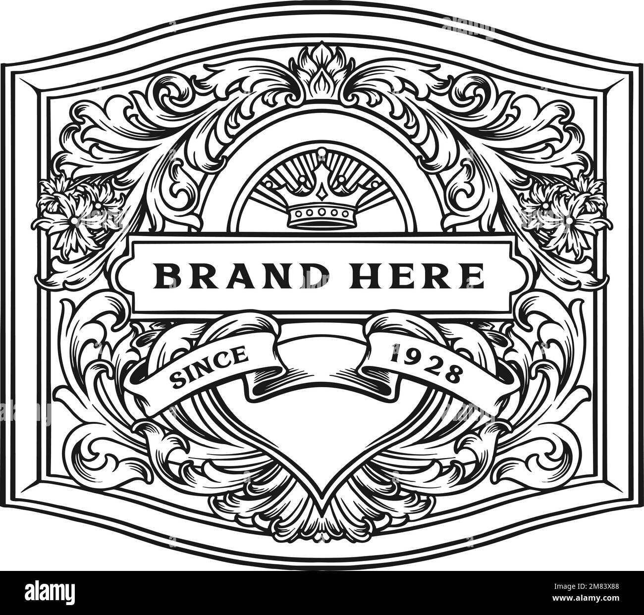 Luxury classic label floral swirl ornament silhouette vector