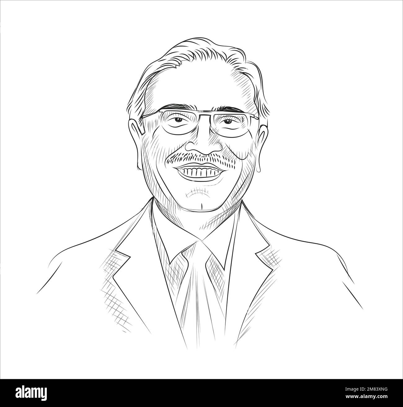 Hand-drawn sketch of Asif Ali Zardari, Pakistani politician Stock Vector