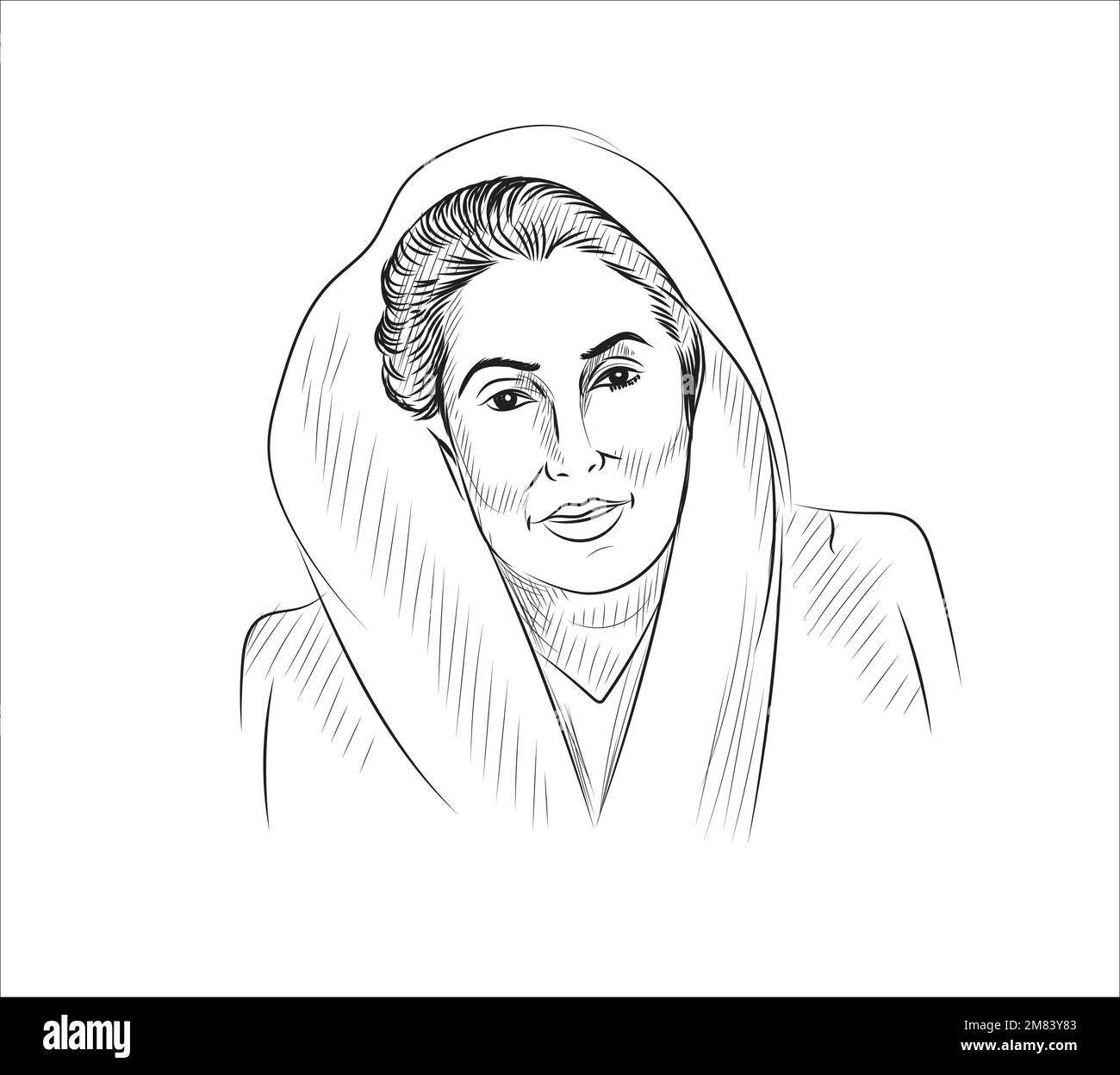 Hand-drawn sketch of Benazir Bhutto, a Pakistani politician vector illustration Stock Vector