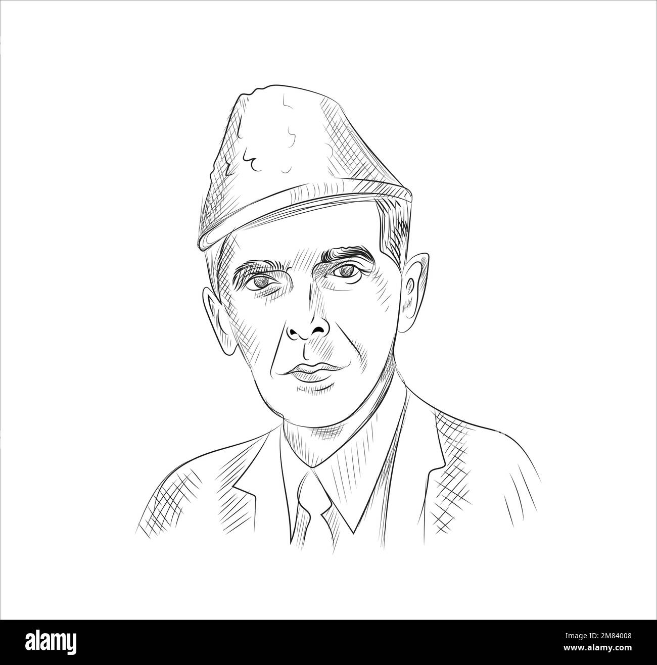Hand-drawn sketch Quaid e Azam, a Pakistani politician vector 