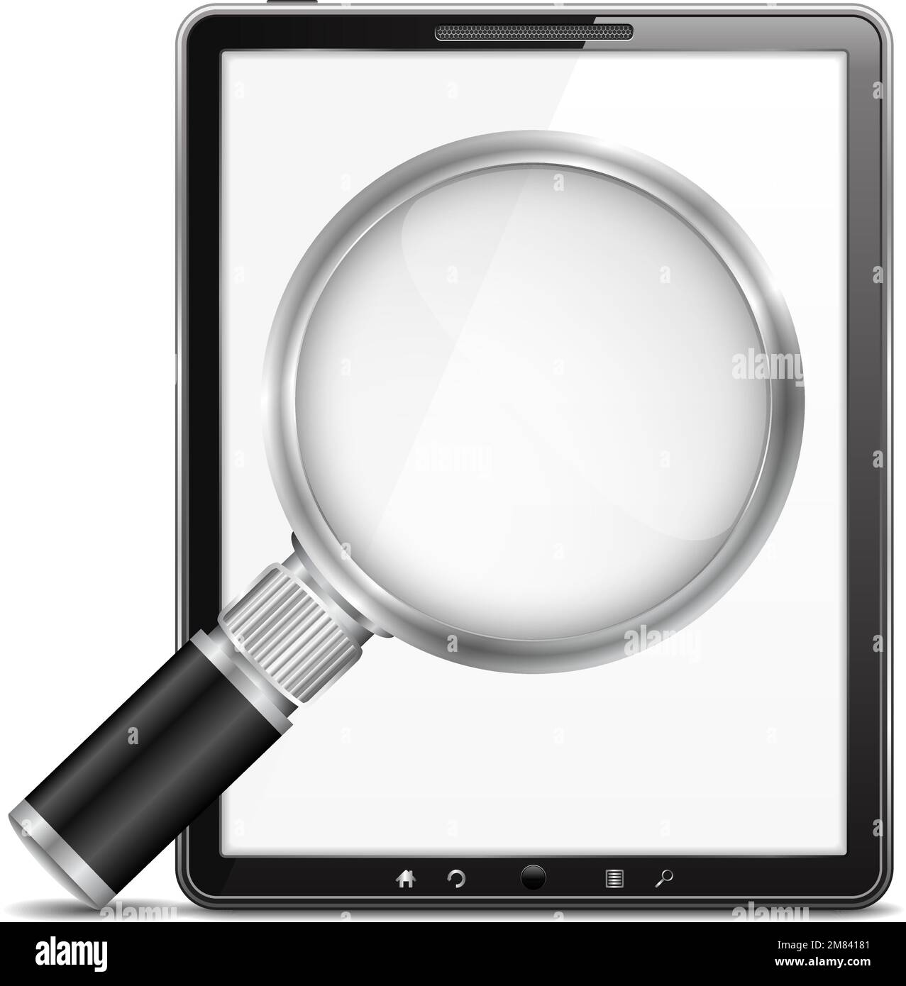 Tablet computer with magnifying glass, vector eps10 illustration Stock Vector