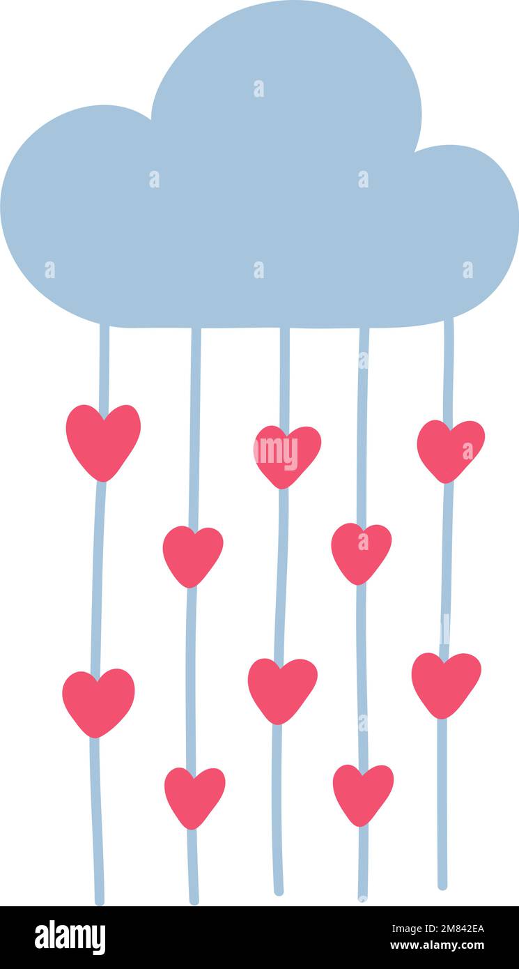 Hand drawn cloud raining with hearts doodle vector illustration Stock ...