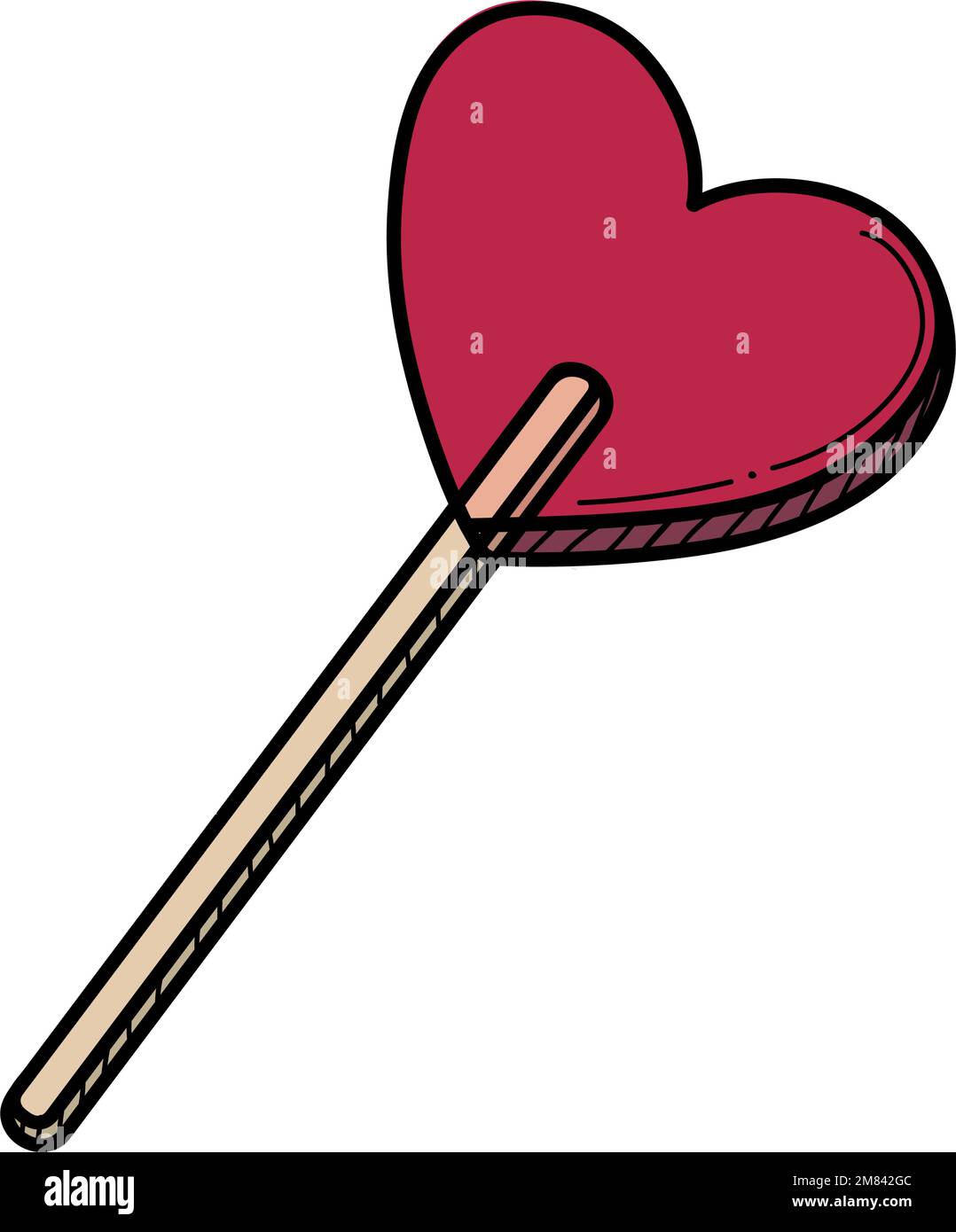 Hand drawn heart shaped sweet lollipop hard candy on a stick vector