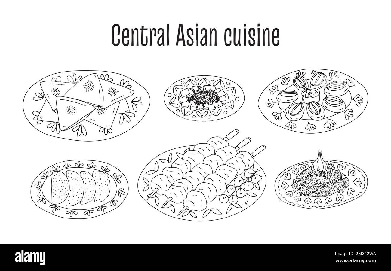 Central Asian food cuisine dishes vector set Stock Vector Image & Art