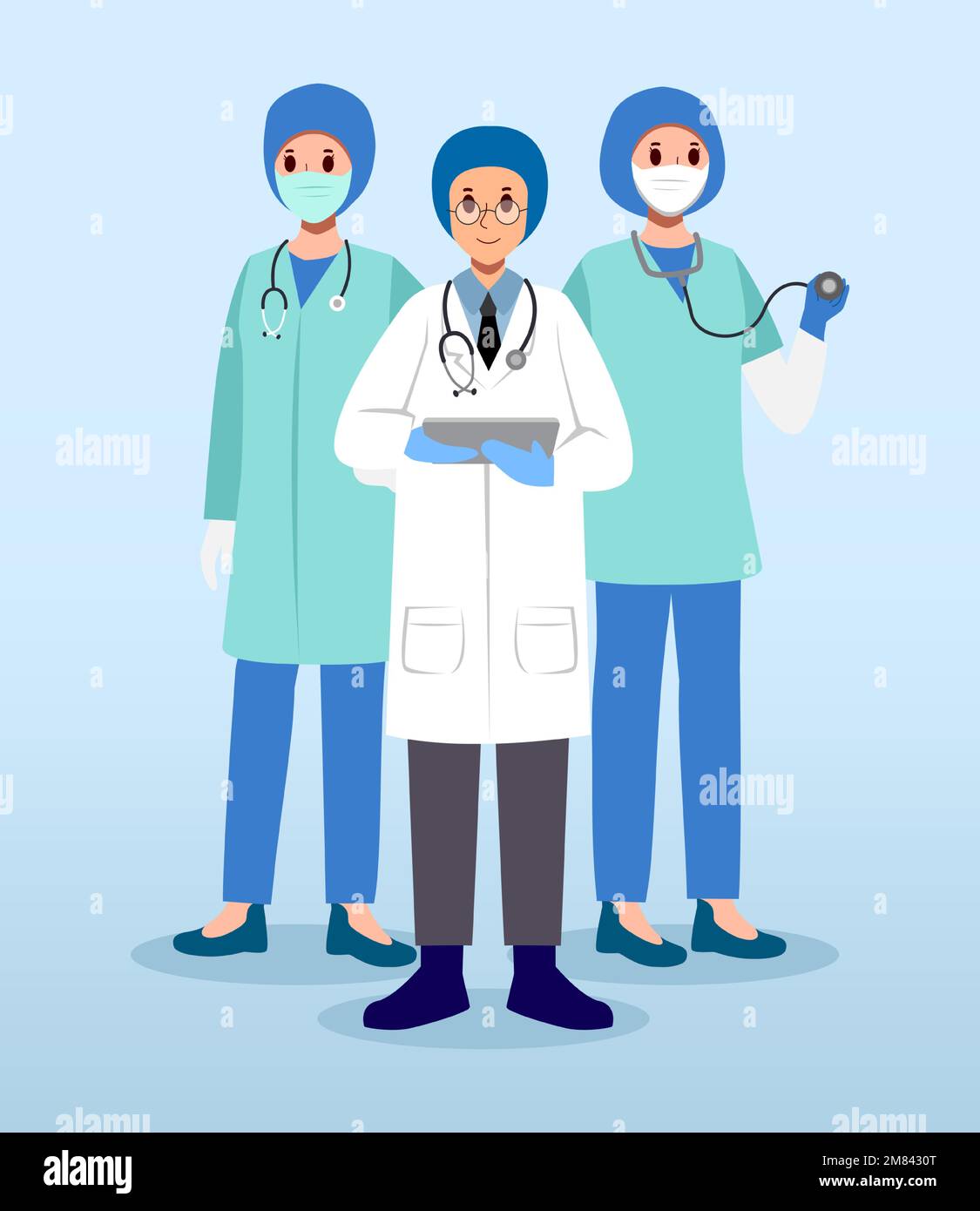 Medical Team . Surgeons with surgical gowns . Cartoon characters . Vector . Stock Vector