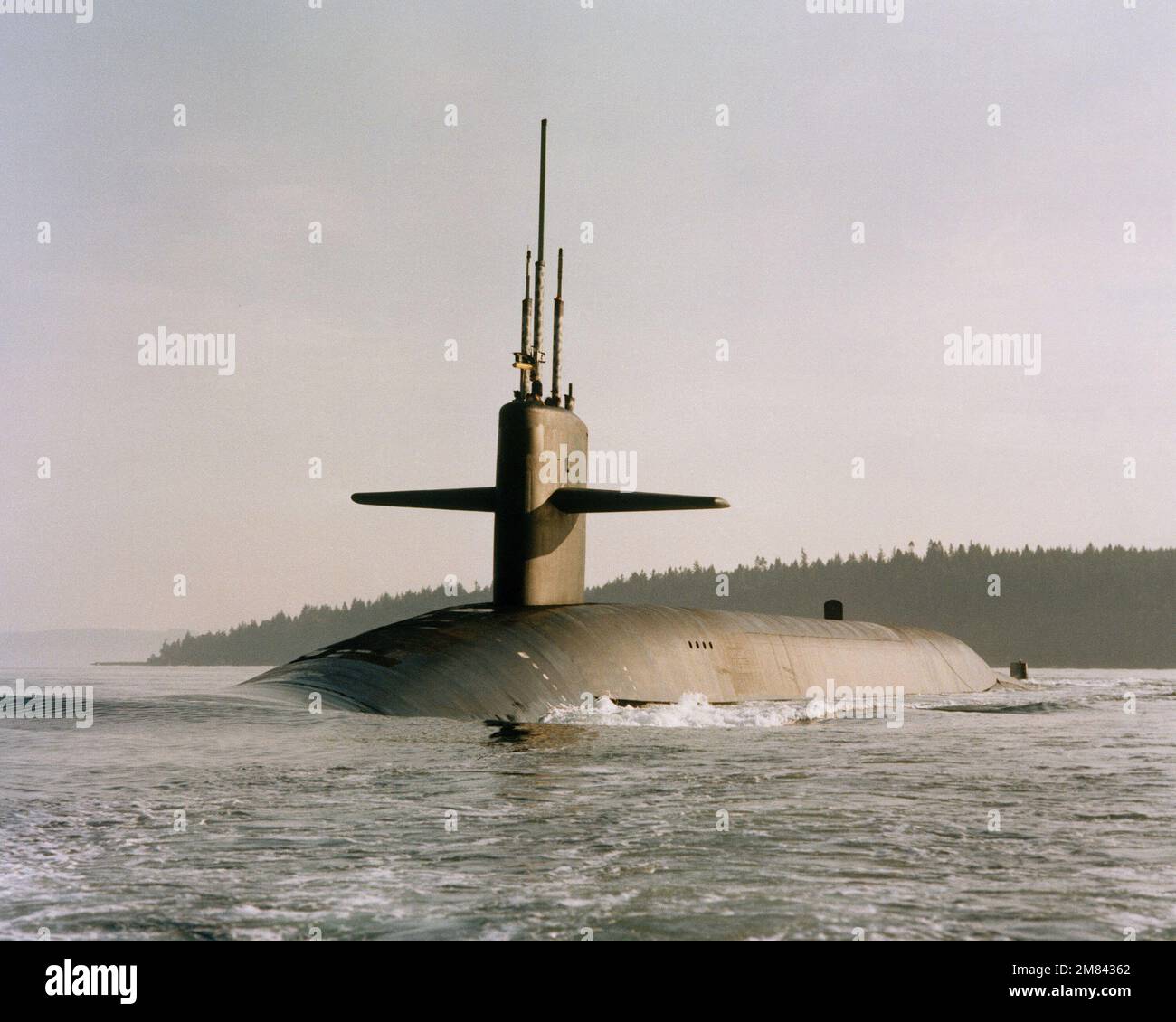 A port bow view of the nuclearpowered strategic missile submarine USS