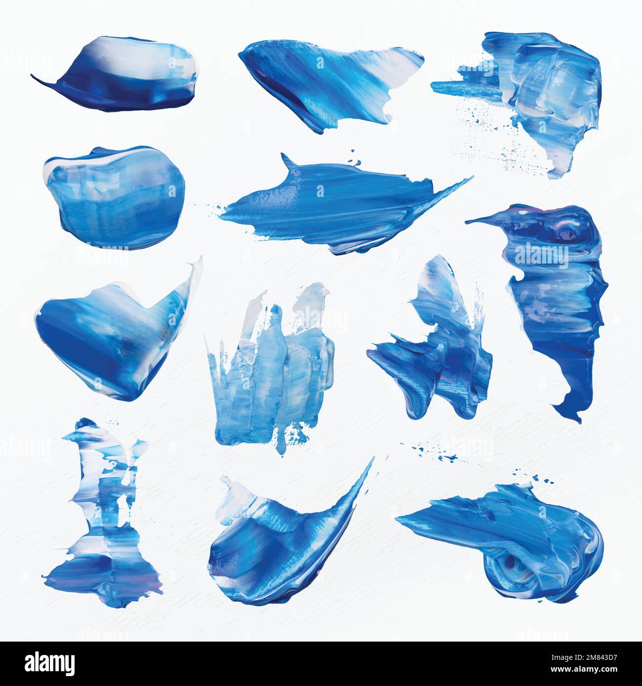 Blue paint smudge textured vector brush stroke creative art graphic set