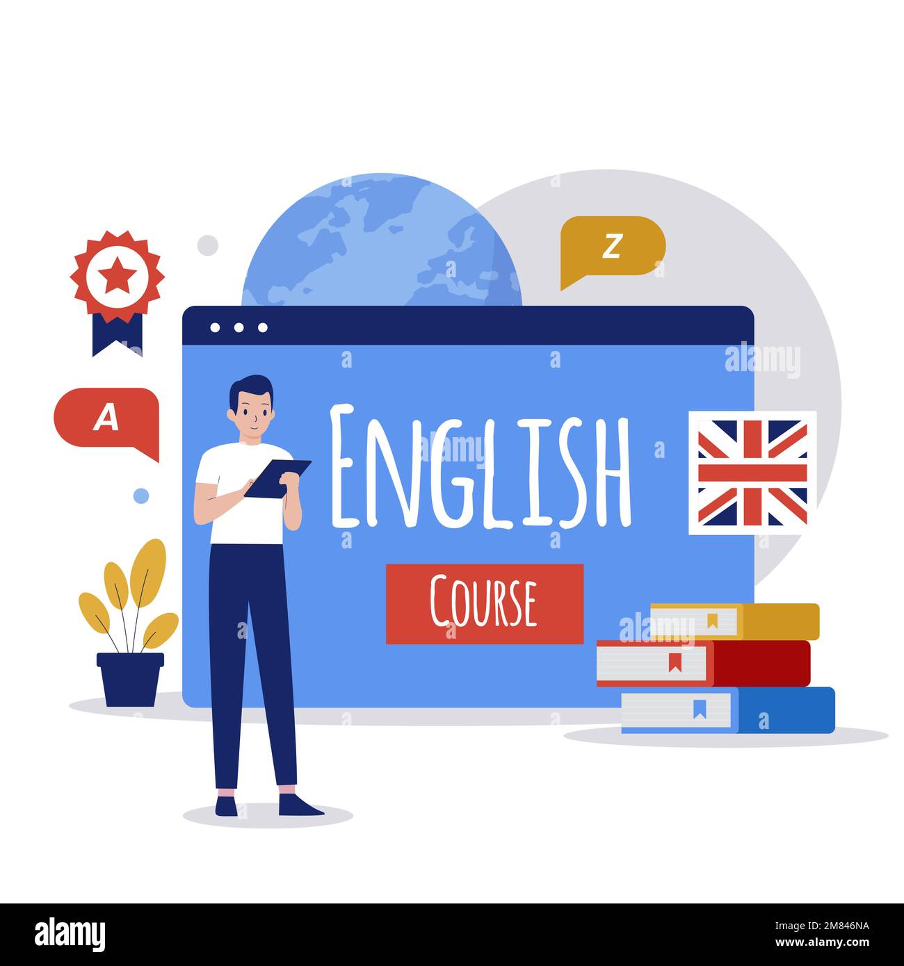 Online language course illustration design concept. Illustration for