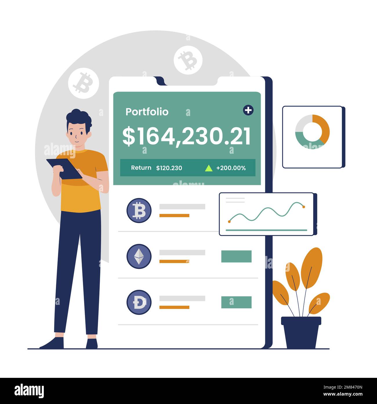 Crypto portfolio illustration design concept. Illustration for websites,  landing pages, mobile applications, posters and banners Stock Vector Image  & Art - Alamy
