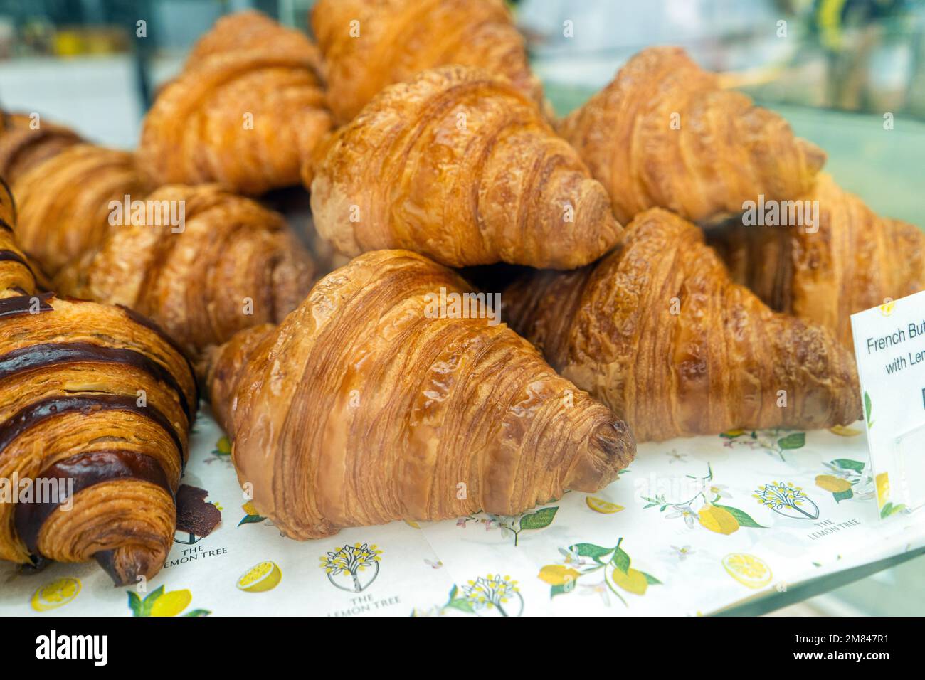 Kuala Lumpur, Malaysia - December 11th, Croissants and baked pastries on display at cafe. Stock Photo