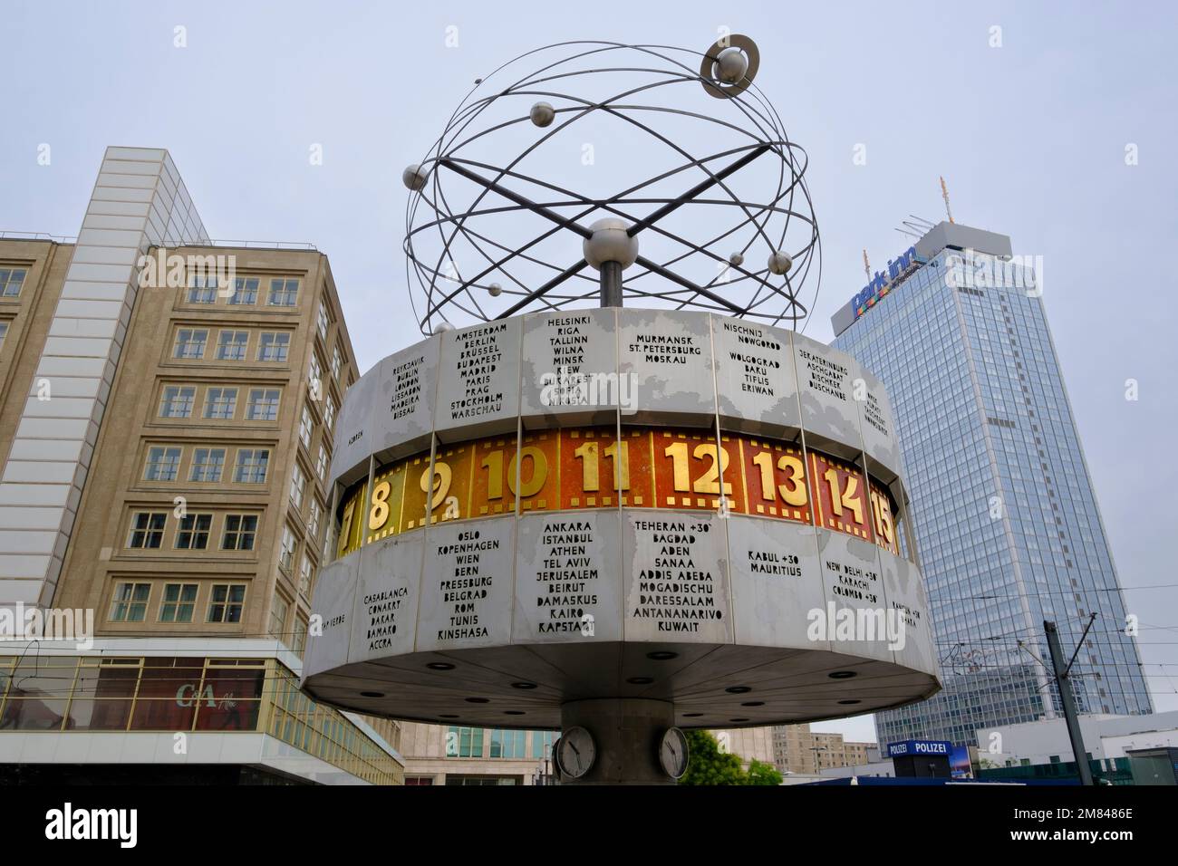 Clock of the world time, Alexander place, Berlin Stock Photo - Alamy