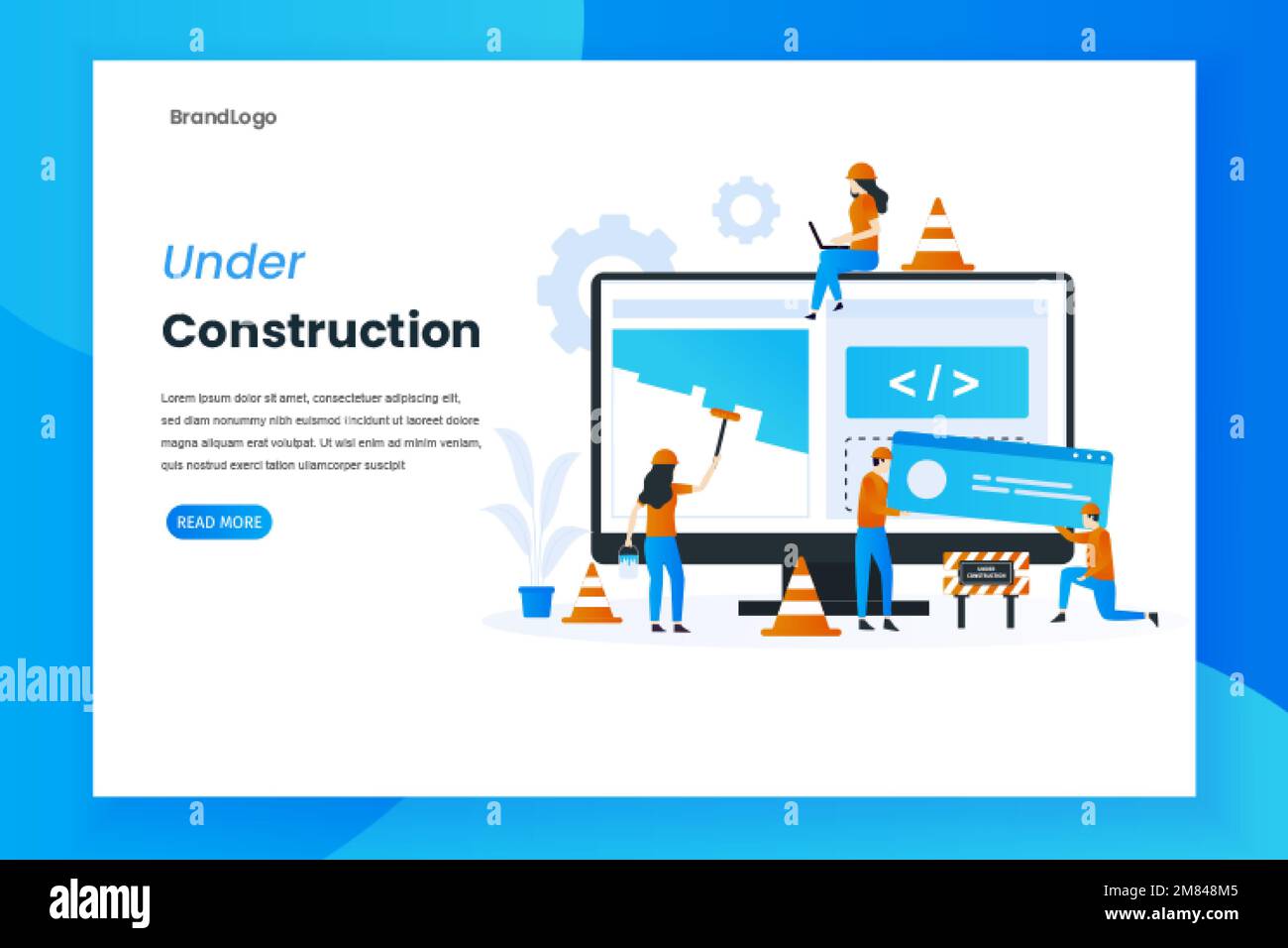 Under construction landing page illustration template. Illustration for websites, landing pages, mobile applications, posters and banners Stock Vector