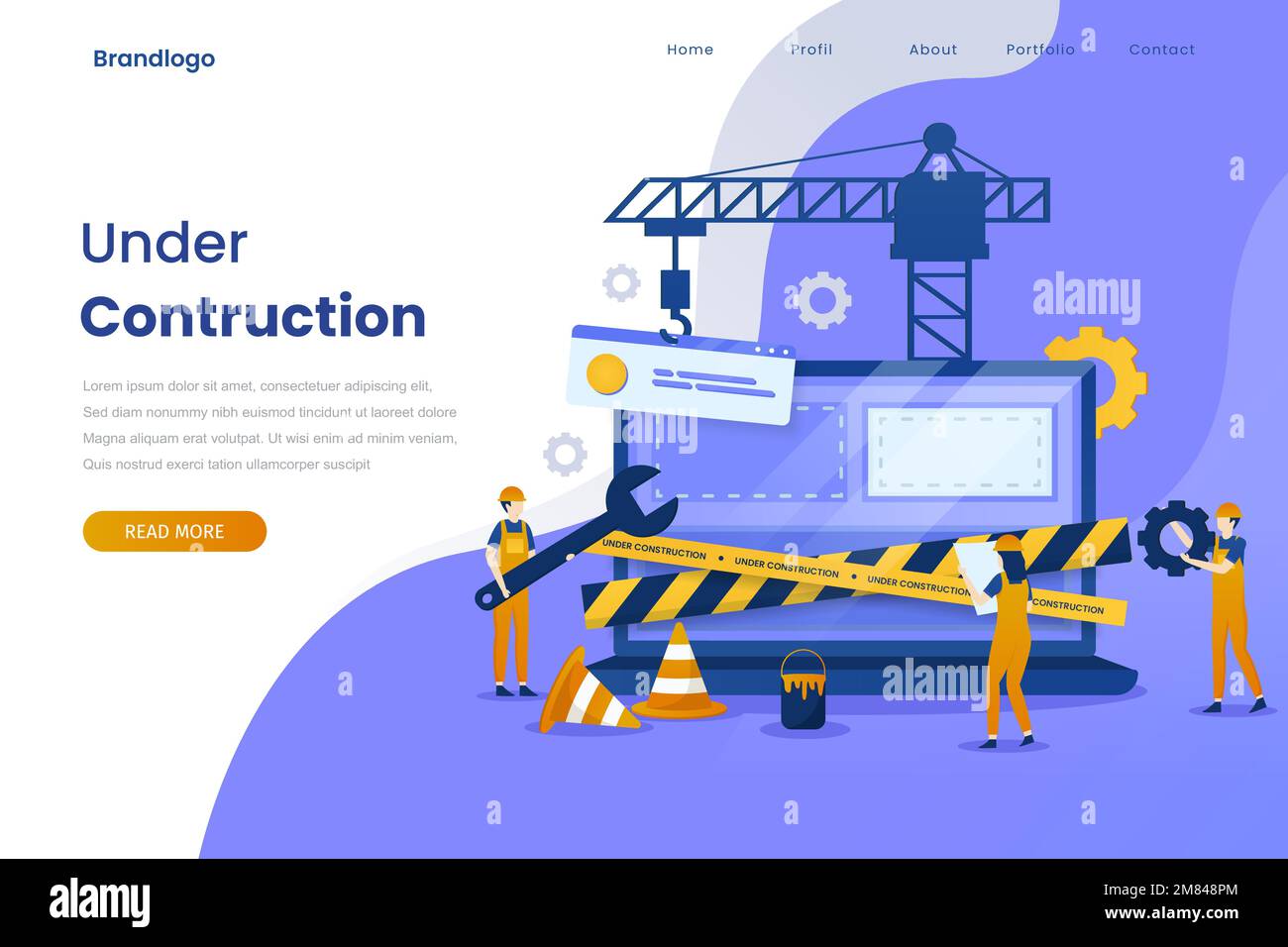Under construction landing page illustration template. Illustration for websites, landing pages, mobile applications, posters and banners Stock Vector