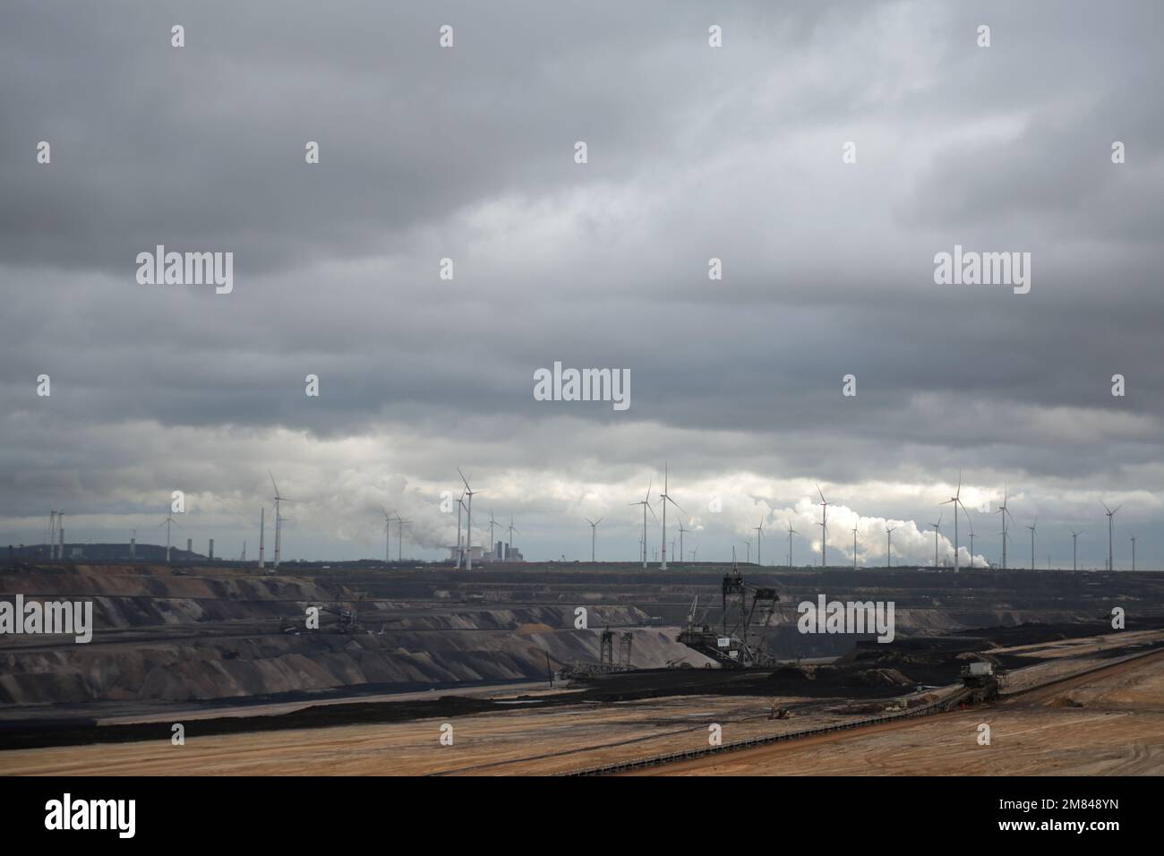 Mining equipment in a lignite mine near Garzweiler Stock Photo