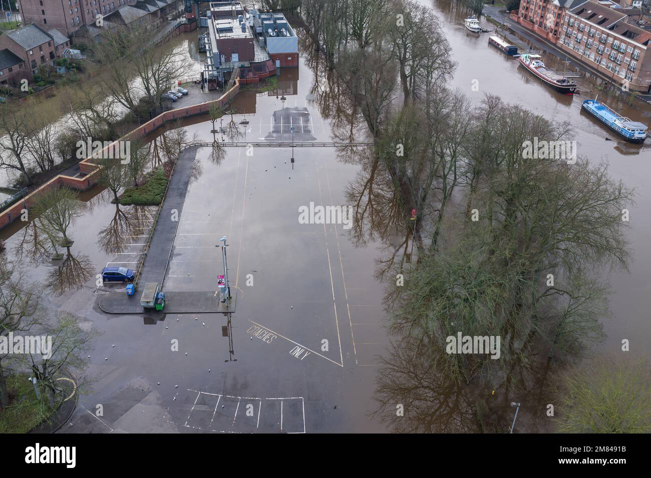 A car park is flooded as heavy rain causes the River Ouse in York burst ...