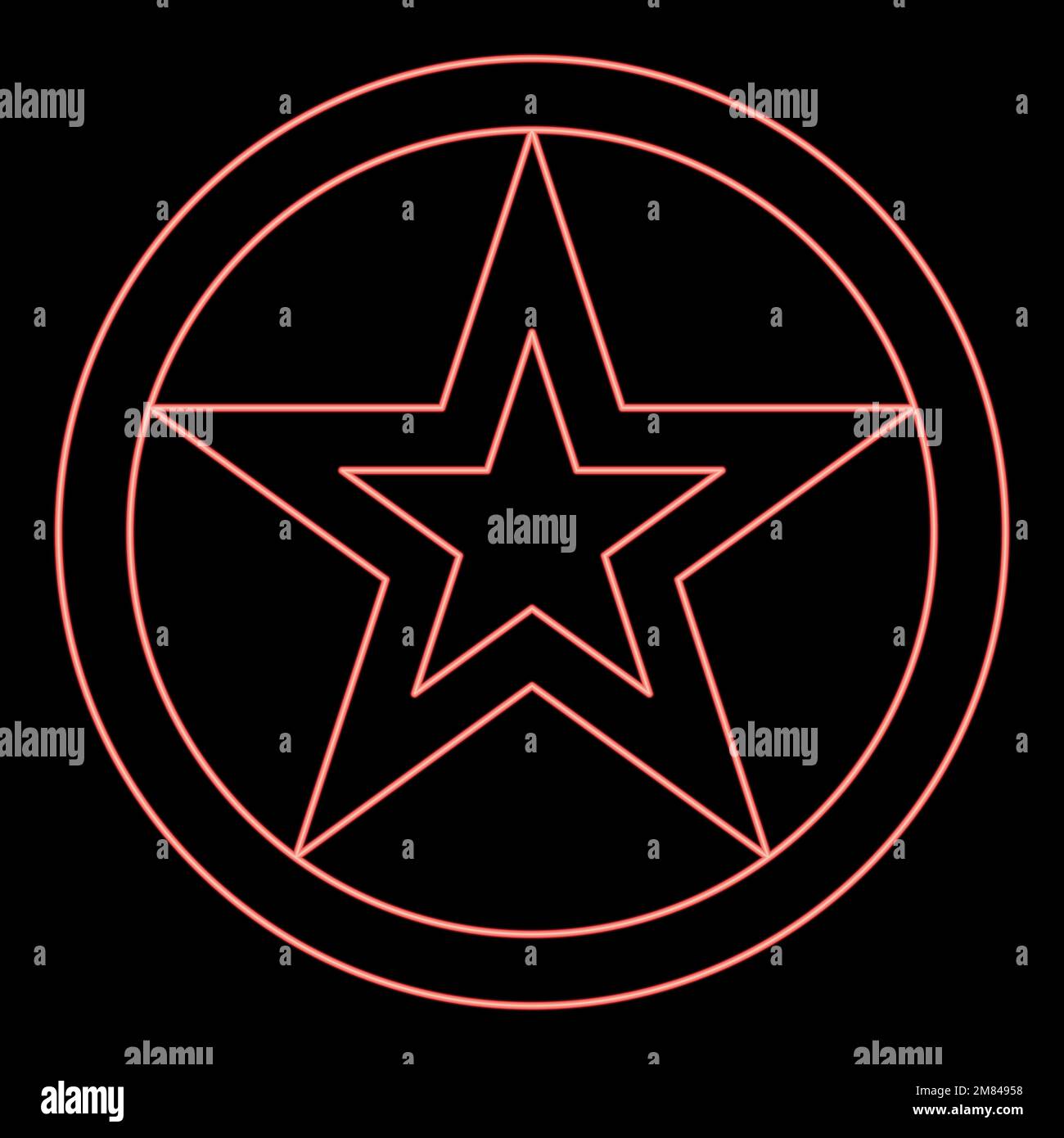 Neon star in circle red color vector illustration image flat style light Stock Vector