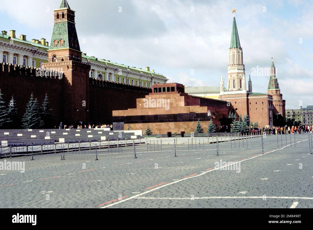 A view of the Red Square showing the Lenin Mausoleum and a portion of ...