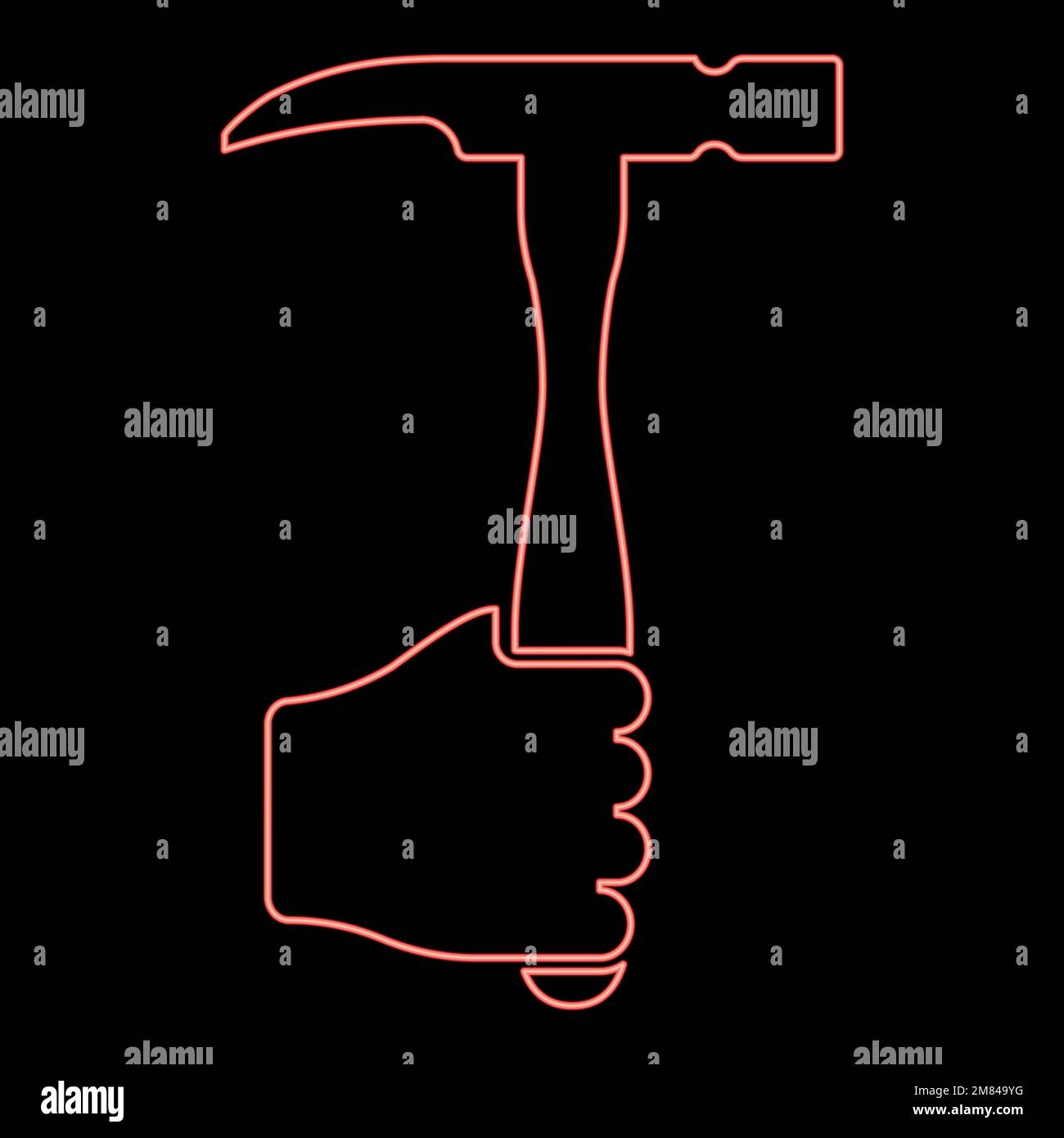 Neon hammer in hand holding tool use Arm using Working concept red