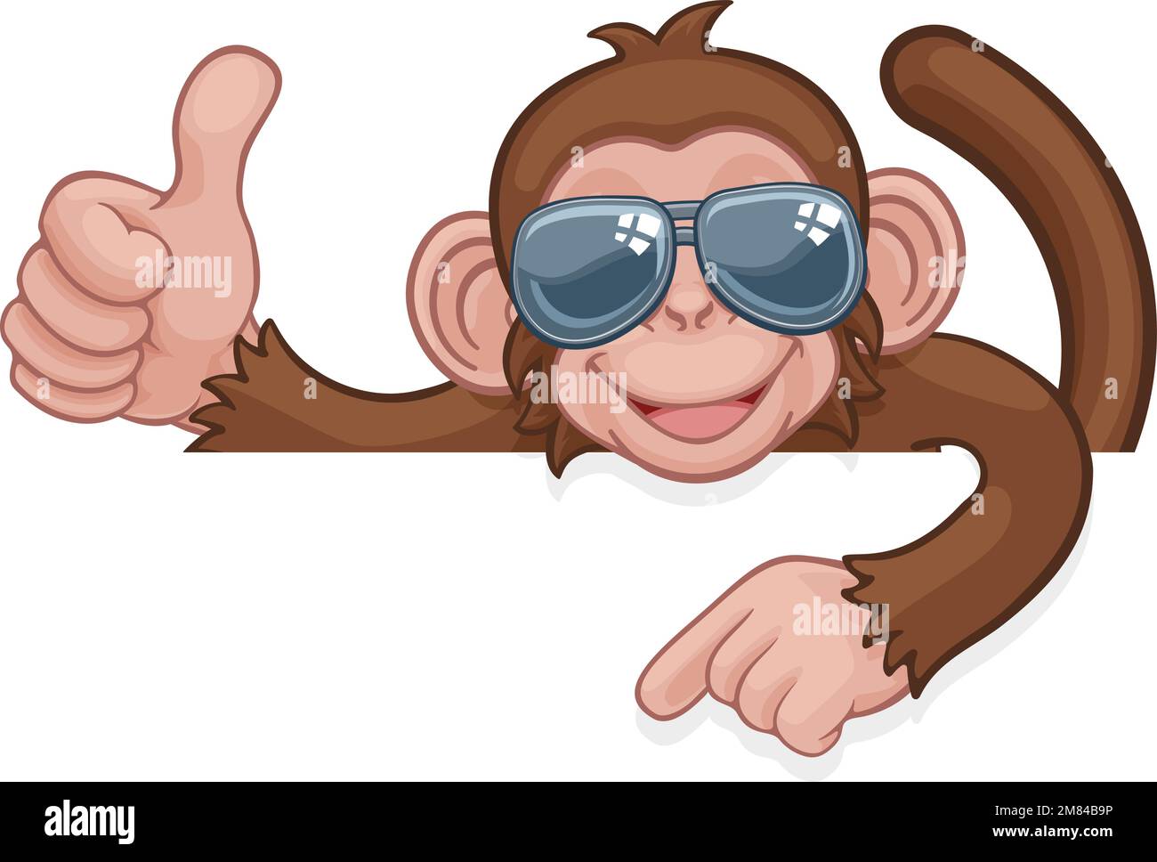 Monkey Sunglasses Thumbs Up Pointing Sign Cartoon Stock Vector