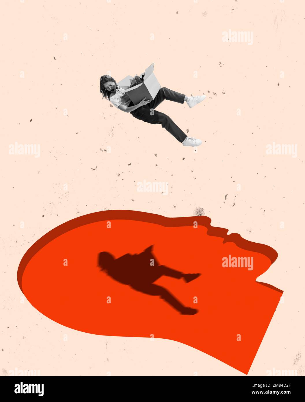 Contemporary art collage. Girl falling down into hole. Concept of ...