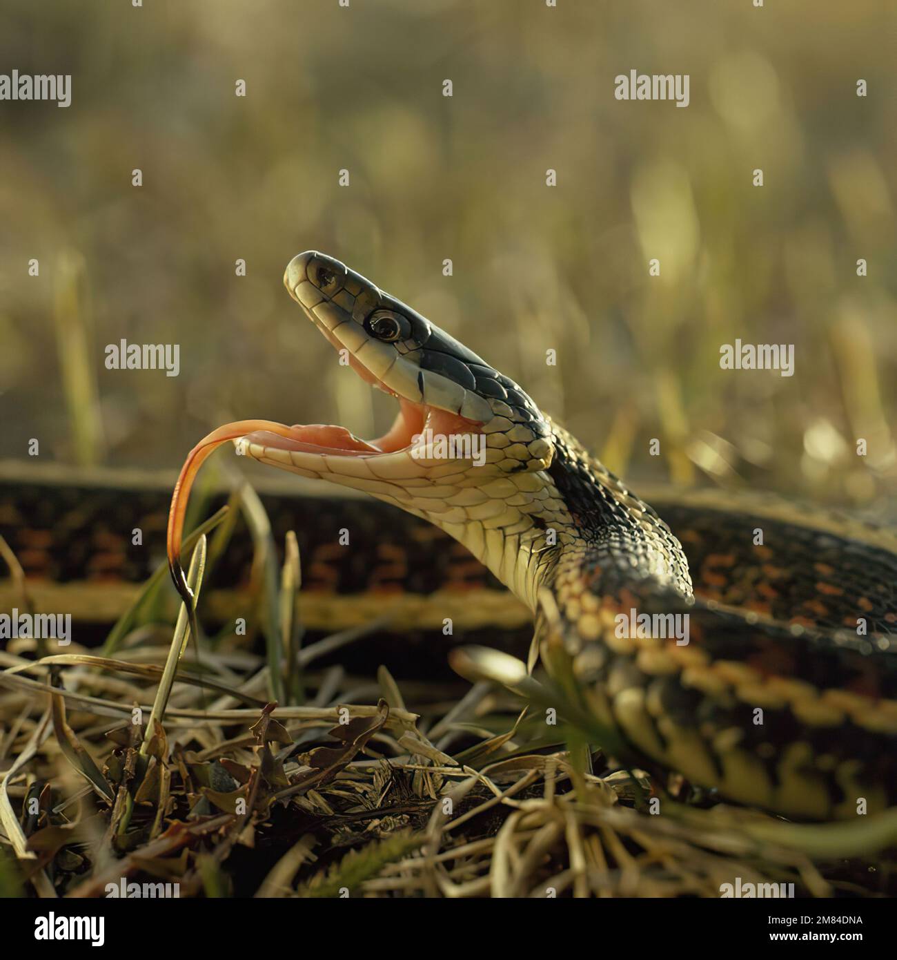 snake sitting with gaping mouth Stock Photo