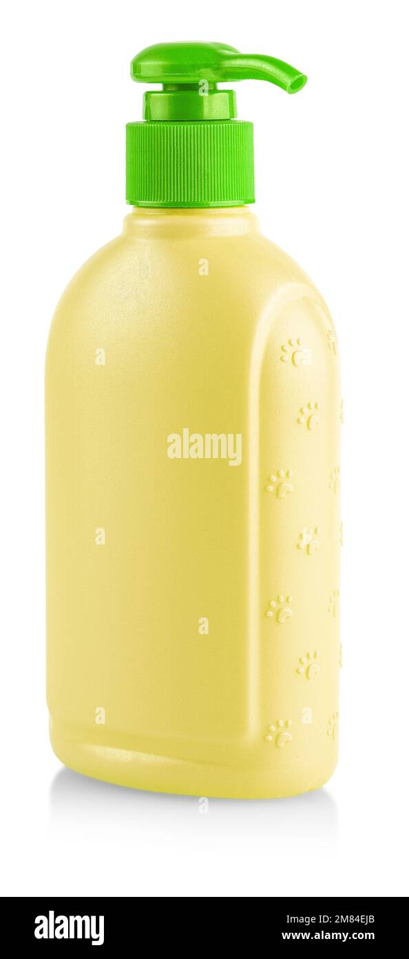 The colored bottle cat shampoo isolated on white background Stock Photo