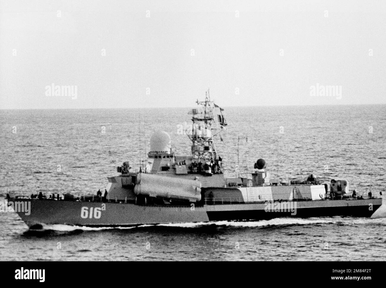 Port beam view of a Soviet Nanuchka class guided missile patrol ...