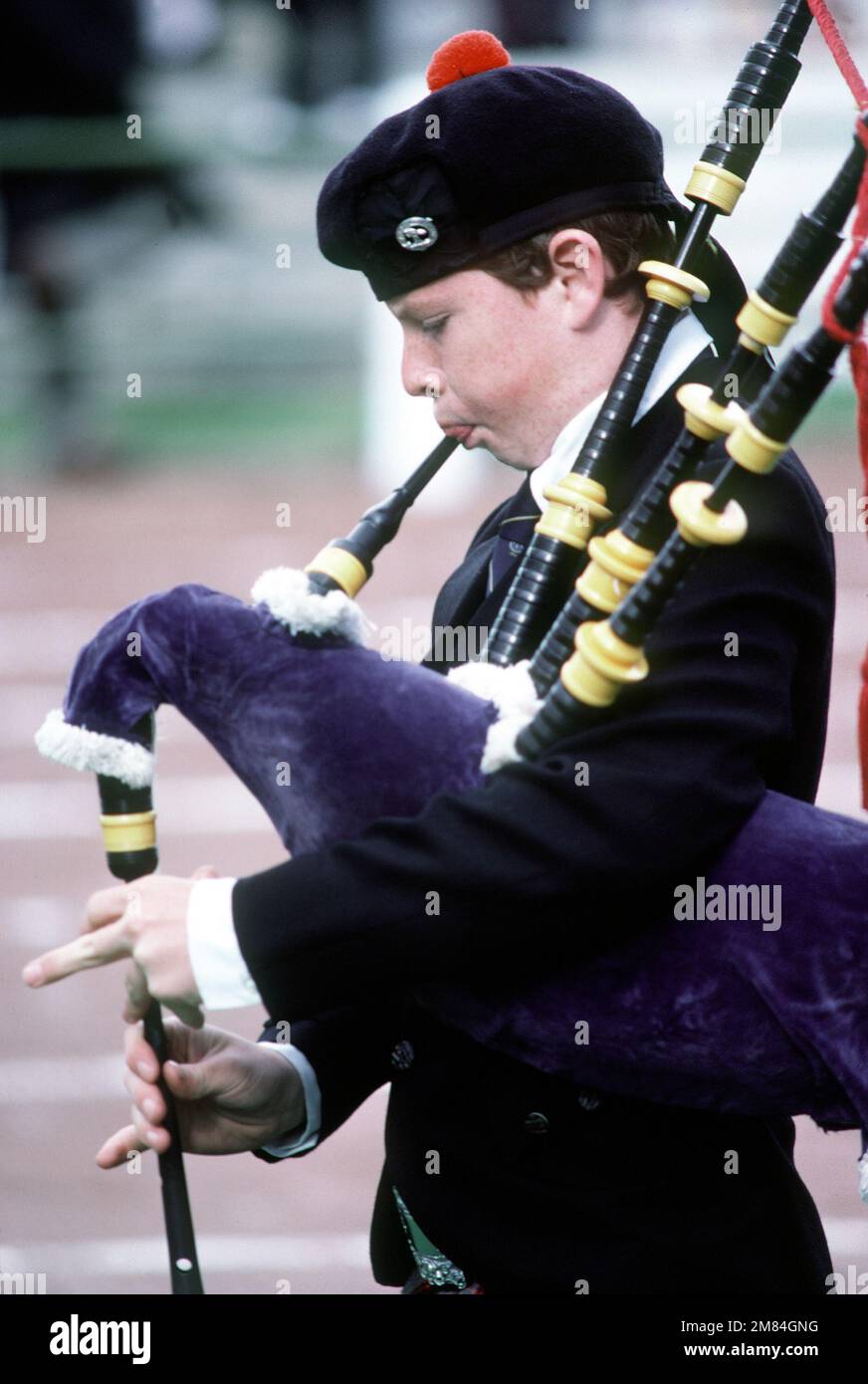A bagpipe player practices before the Cowal Highland Gathering, a