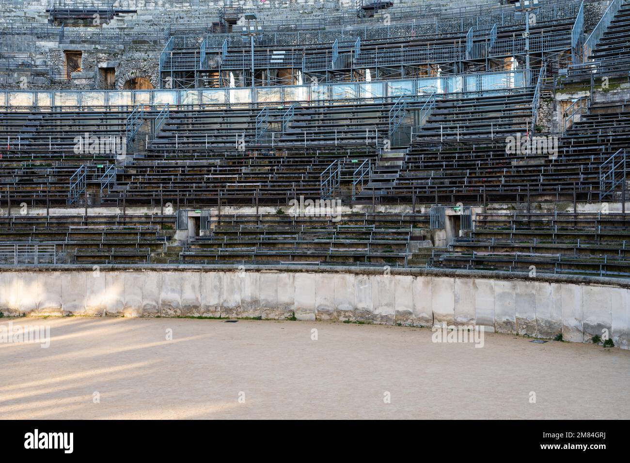 Nimes, Occitanie, France, 12 31 2022 - Construction of the seats at the ...