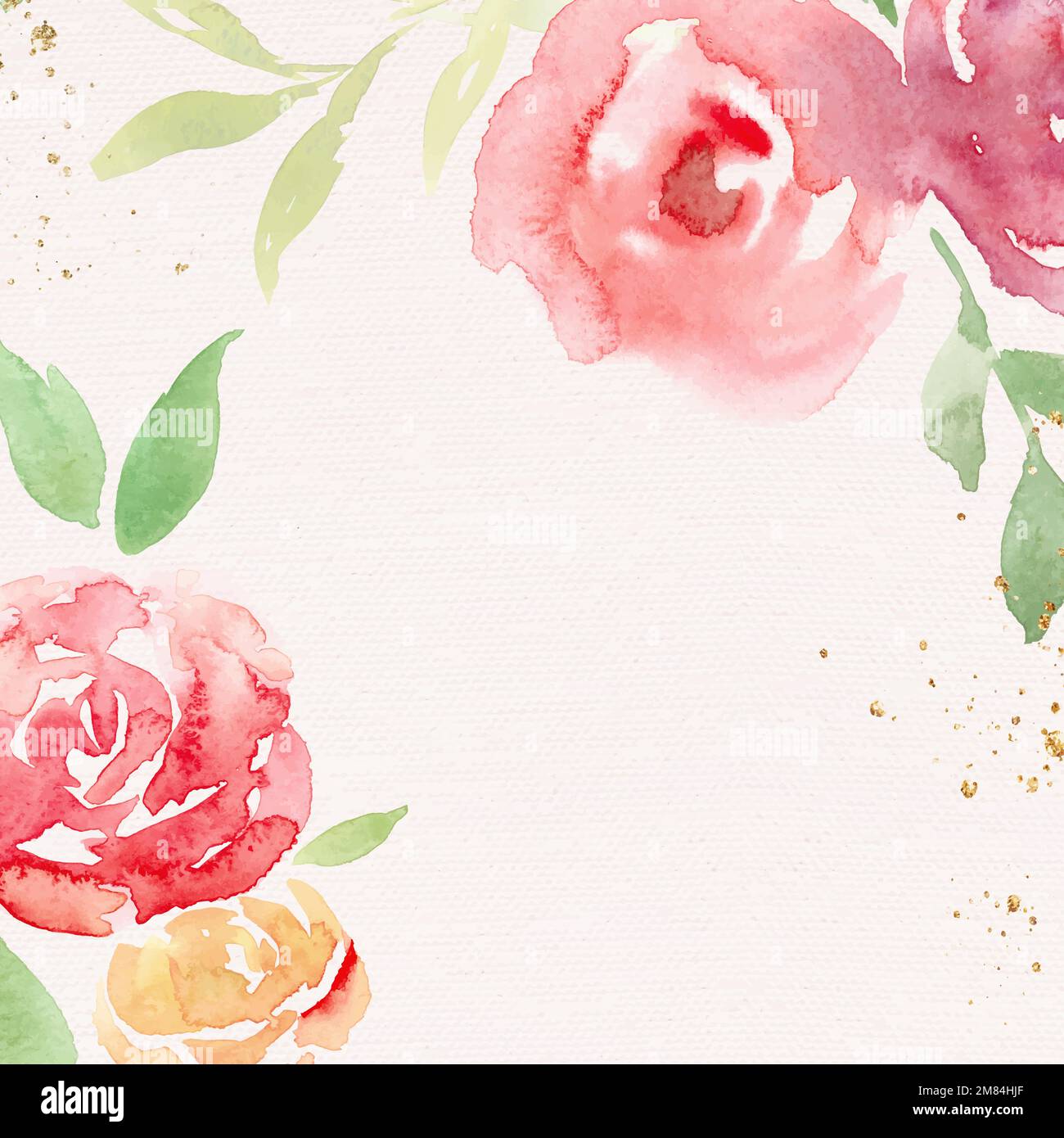 Pink rose frame background vector spring watercolor illustration Stock ...