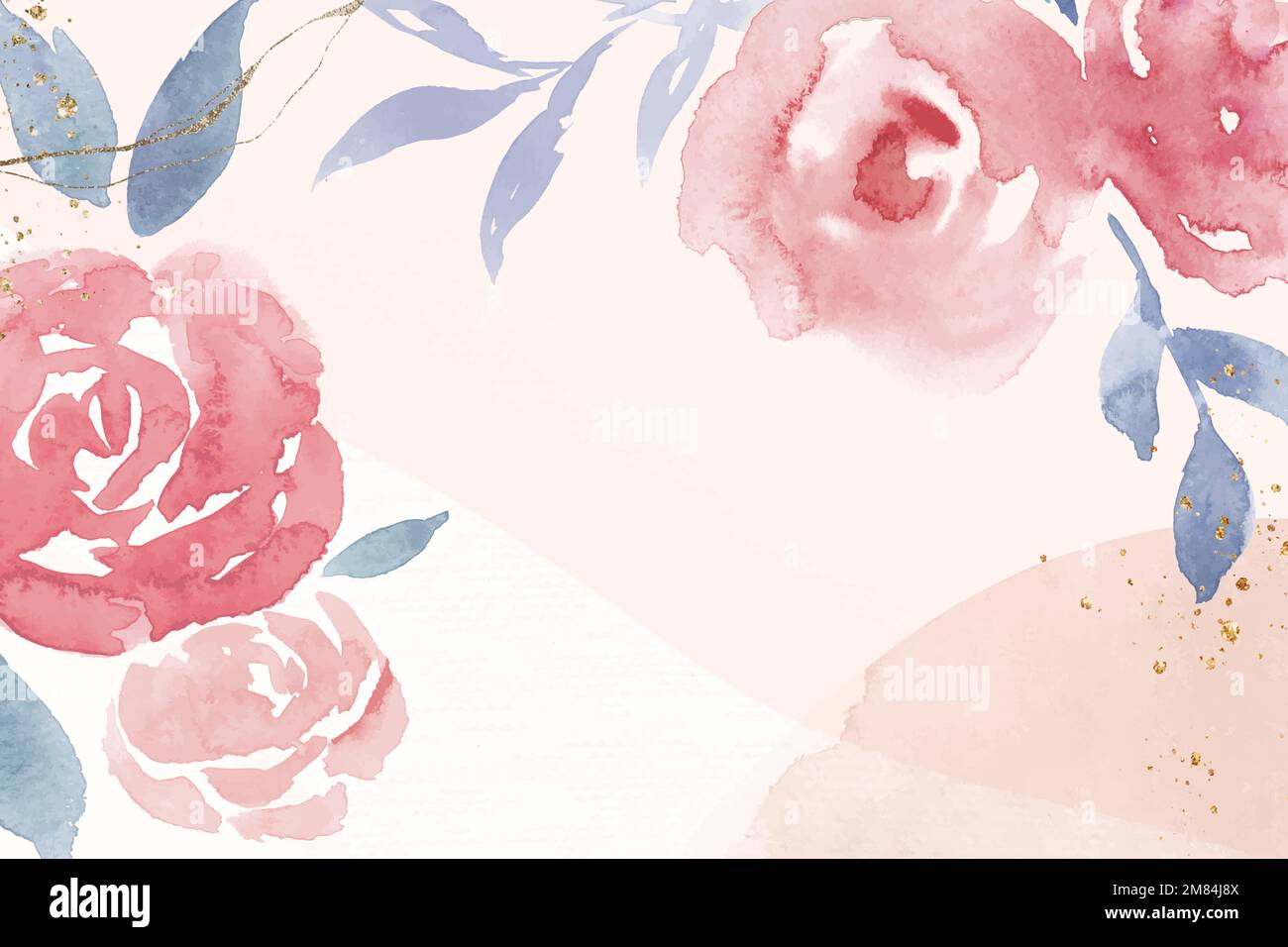 Pink rose frame background vector spring watercolor illustration Stock ...