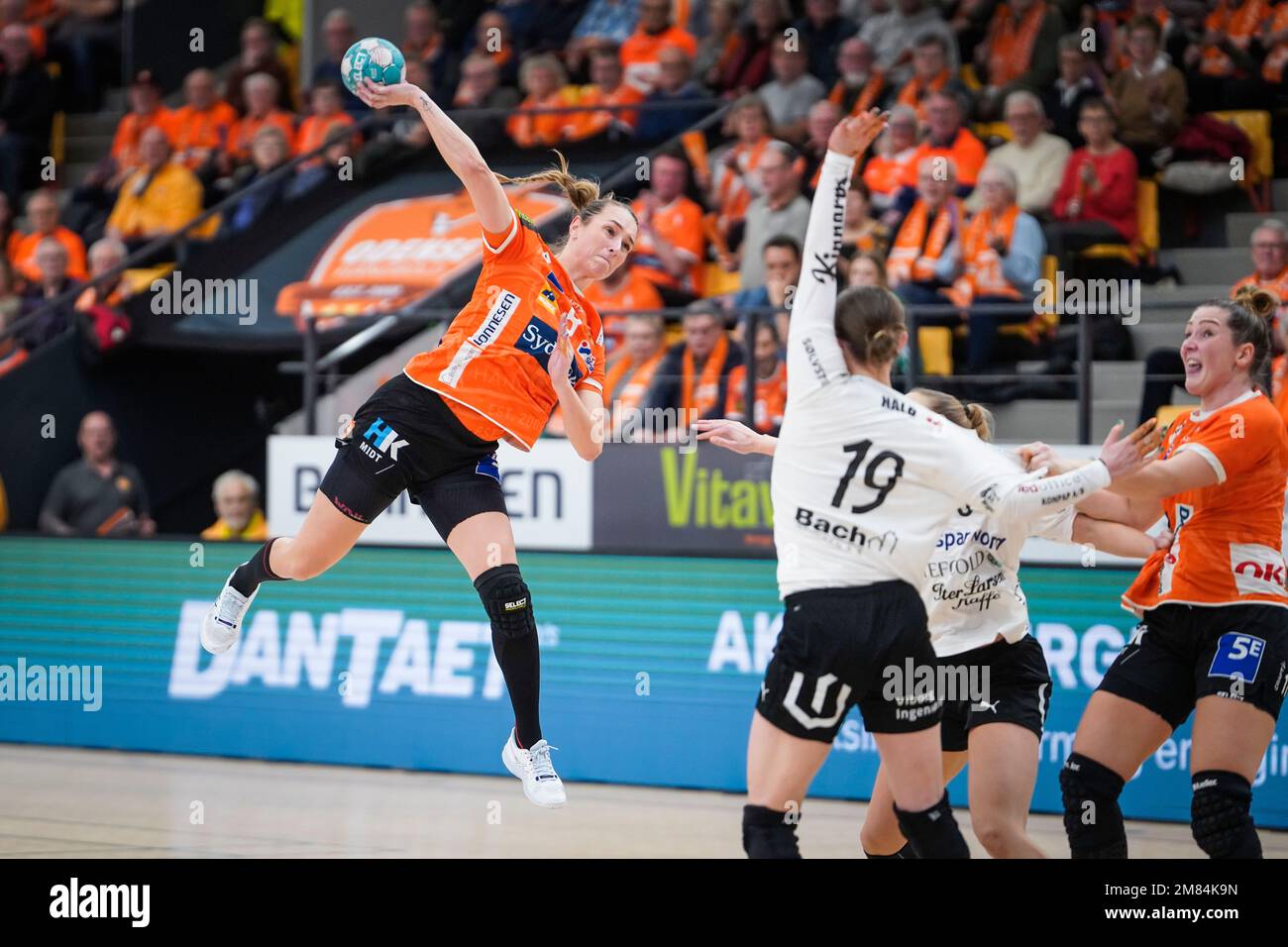 Odense, Denmark. 11th Jan, 2023. Lois Abbingh (8) of Odense Handball seen in the Danish Kvindeligaen match between Odense Handball and Viborg HK at Sydbank Arena in Odense. (Photo Credit: Gonzales Photo/Alamy Live News Stock Photo