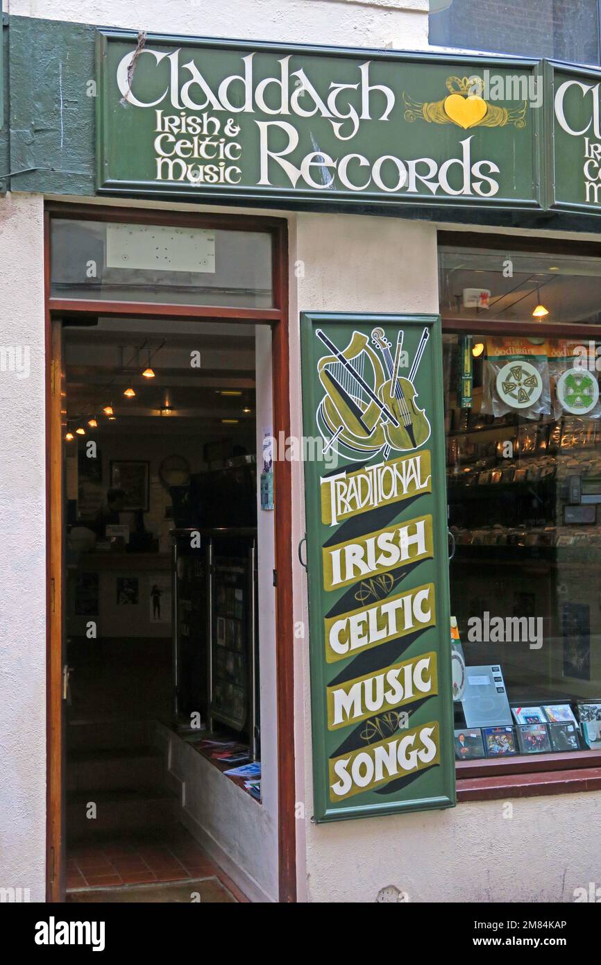 Claddagh Records label, Irish and Celtic Music, 2 Cecilia St, Temple Bar, Dublin 2, D02 DP62, Eire, Ireland Stock Photo