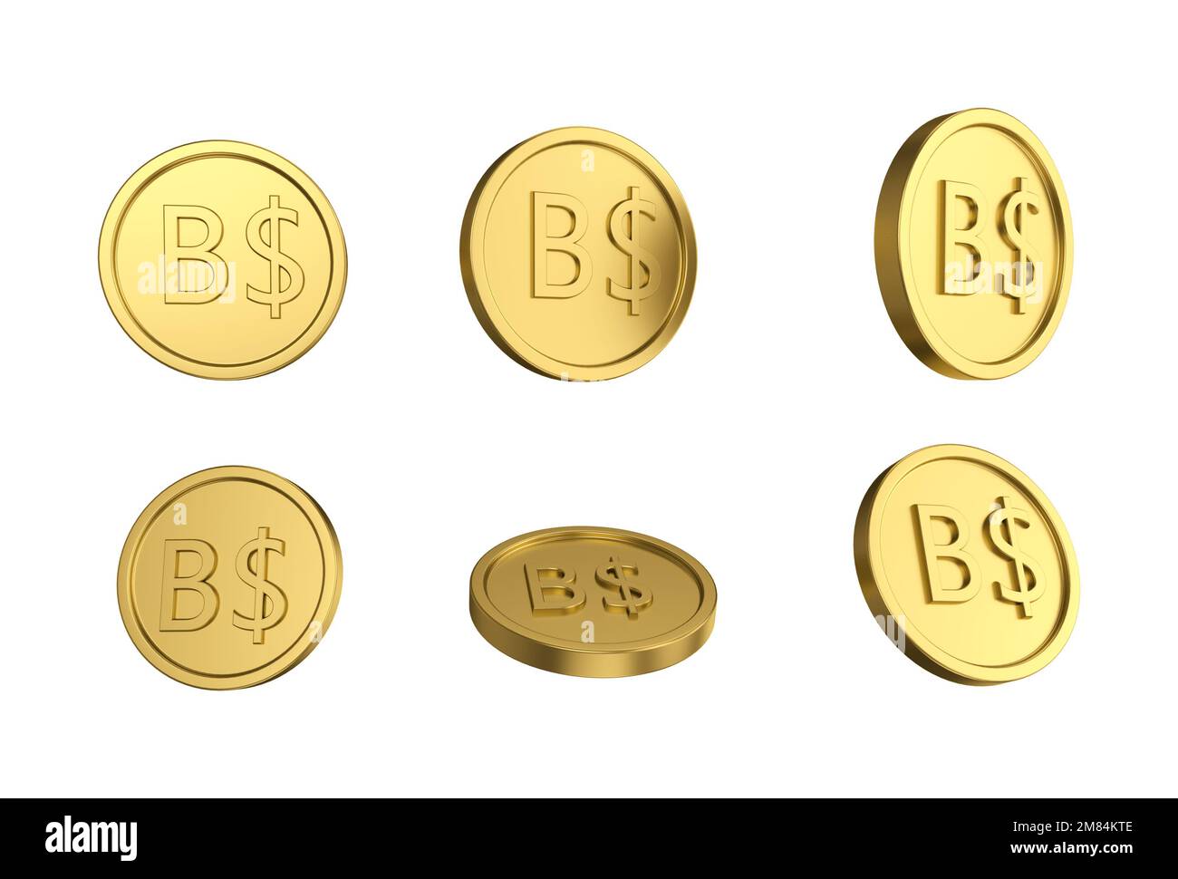 3d illustration Set of gold Bahamian dollar coin in different angels on ...