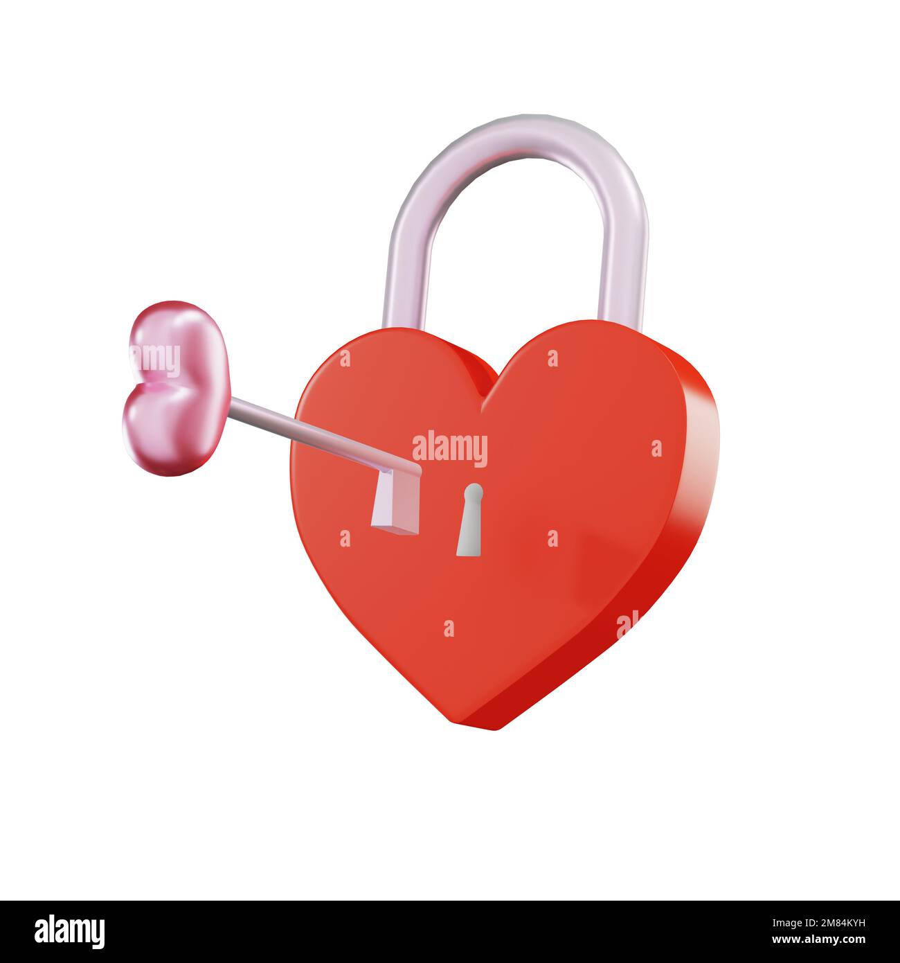 Closed red pad lock with key, 3d icon Stock Illustration