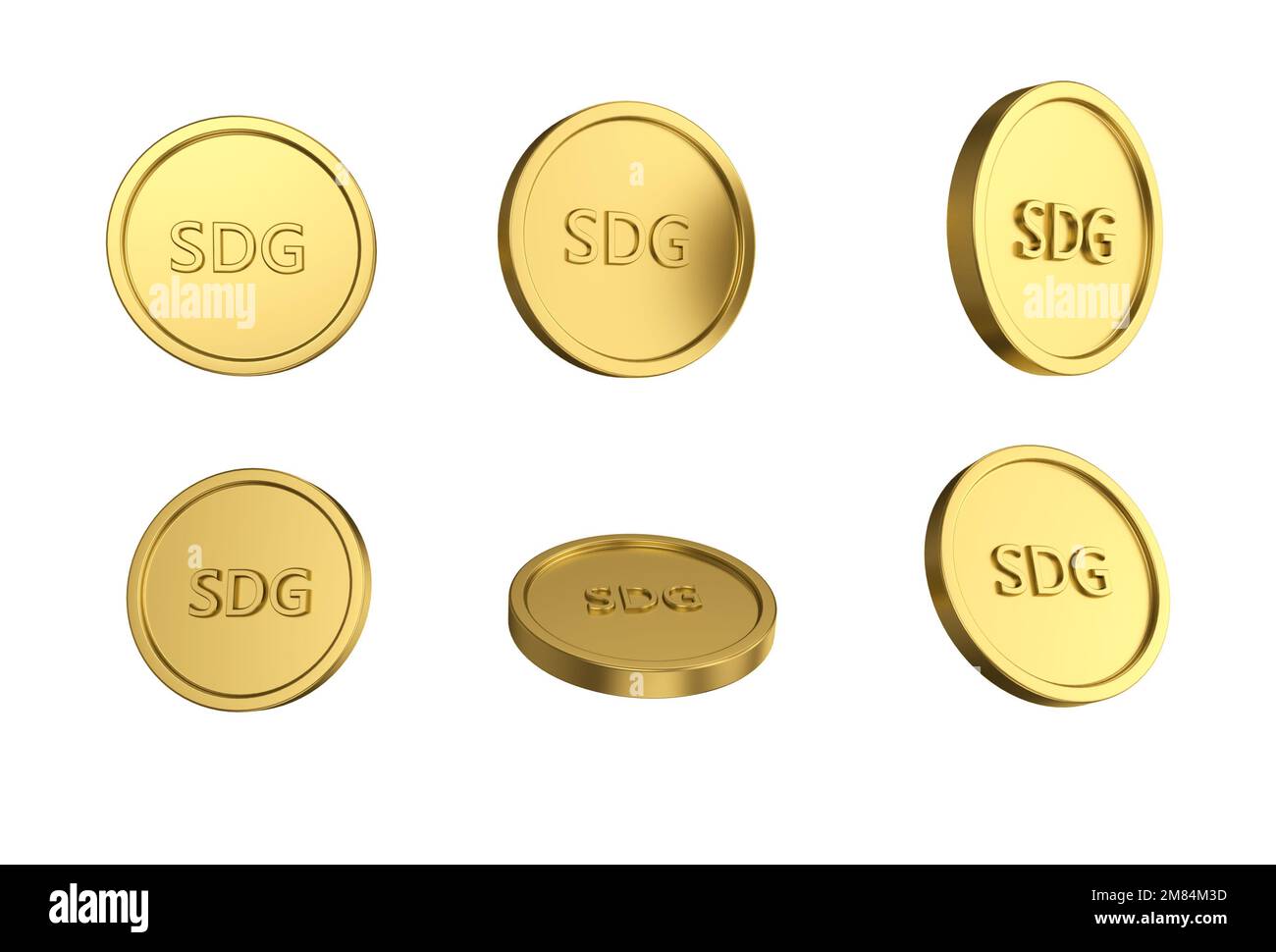 3d illustration Set of gold Sudanese pound coin in different angels on white background Stock Photo