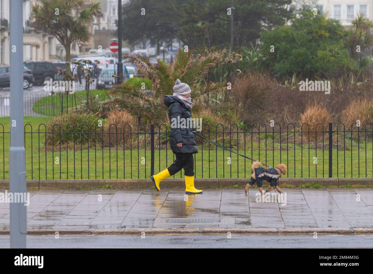 Hastings, East Sussex, UK. 12th Jan, 2023. UK Weather Heavy rain with