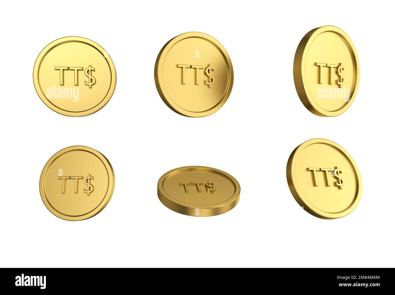 3d illustration Set of gold Trinidad and Tobago dollar coin in