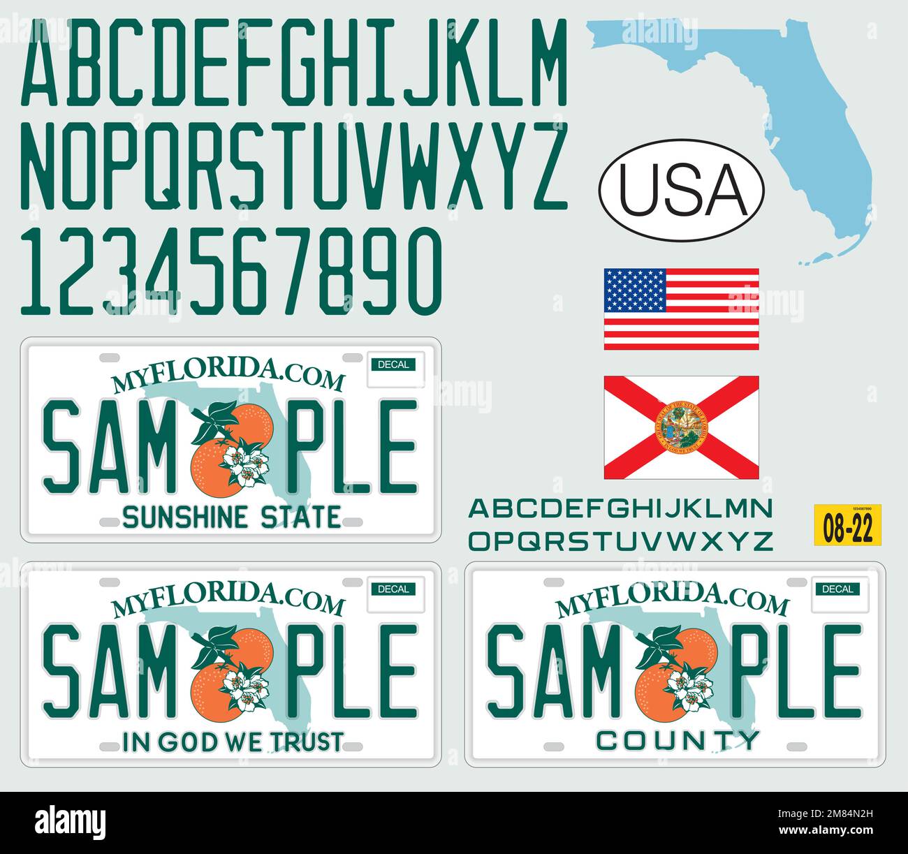 Florida License car plate pattern design, with numbers, letters and Florida License car plate pattern design, with numbers, letters and