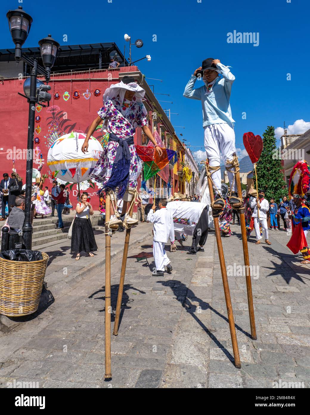 Zancudos de Zaachila stilt dancers perform for a wedding party in front ...