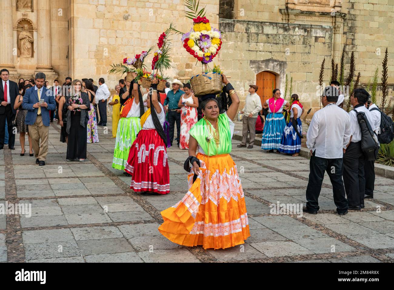 Canastera dancers with their flower baskets dance at a wedding ...