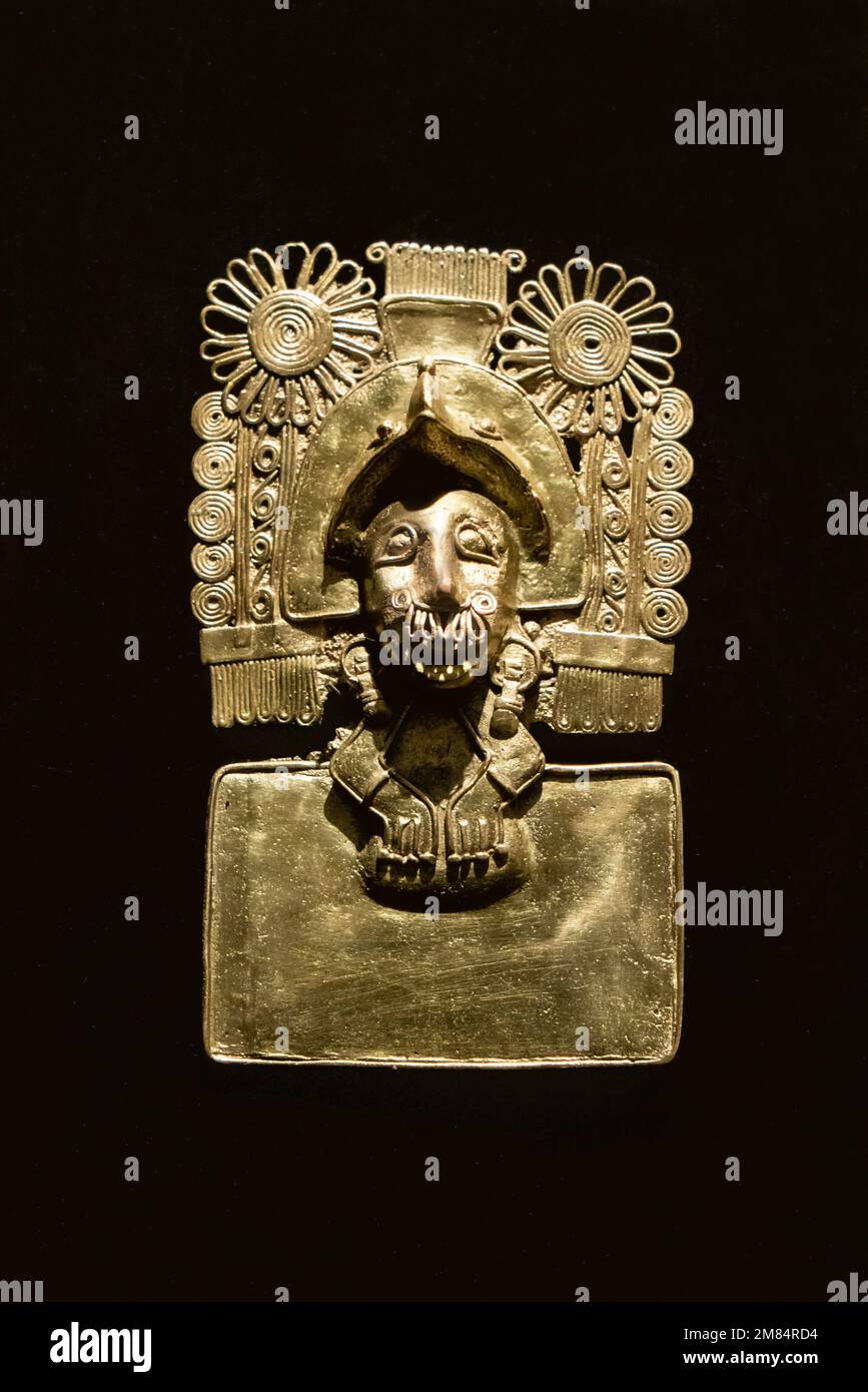 A solid gold pectoral of the Mixtec deity Coo Dzavui or Rain Serpent