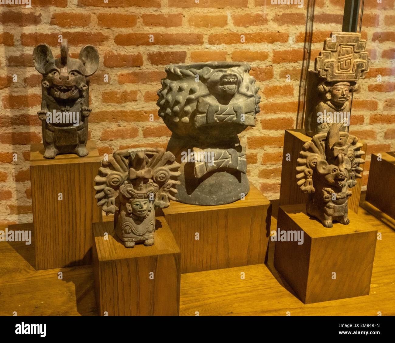 PreHispanic ceramic Zapotec funerary urns shaped as humans and animals