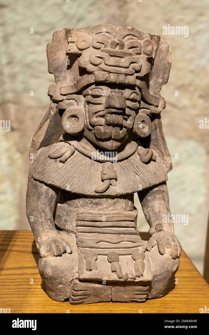 PreHispanic ceramic Zapotec funerary effigyurn of Cocijo, the god of