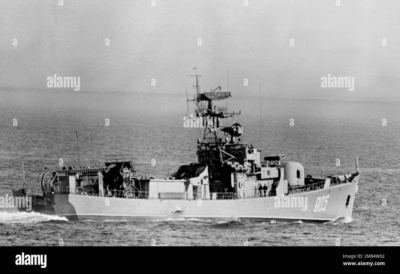 A starboard quarter view of a Mod Soviet Petya-IB light frigate ...