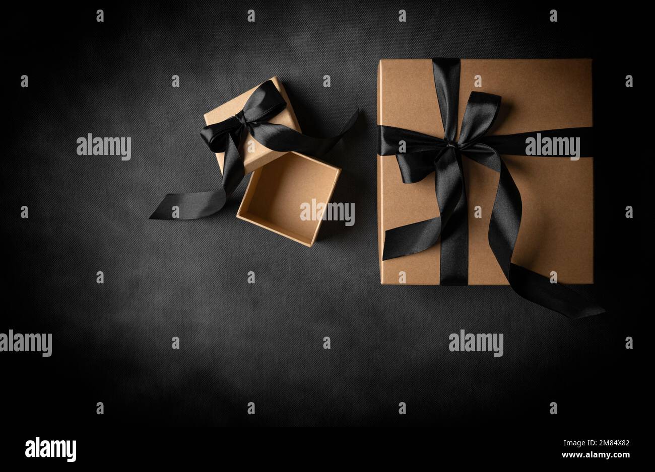 Gift boxes on a dark background. Stock Photo